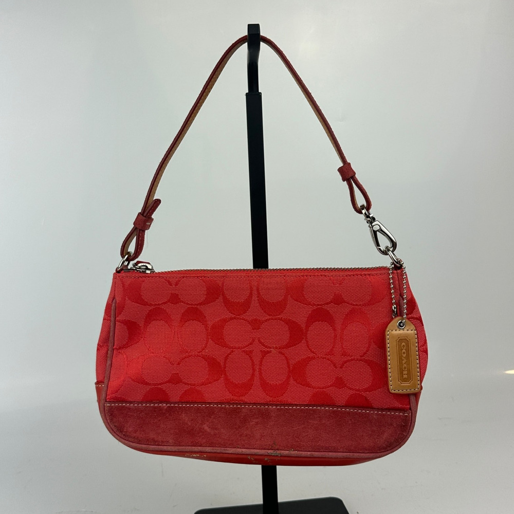 COACH Signature Campus Accessory Pouch Handbag 6094 Womens Red Demi Shoulder Bag